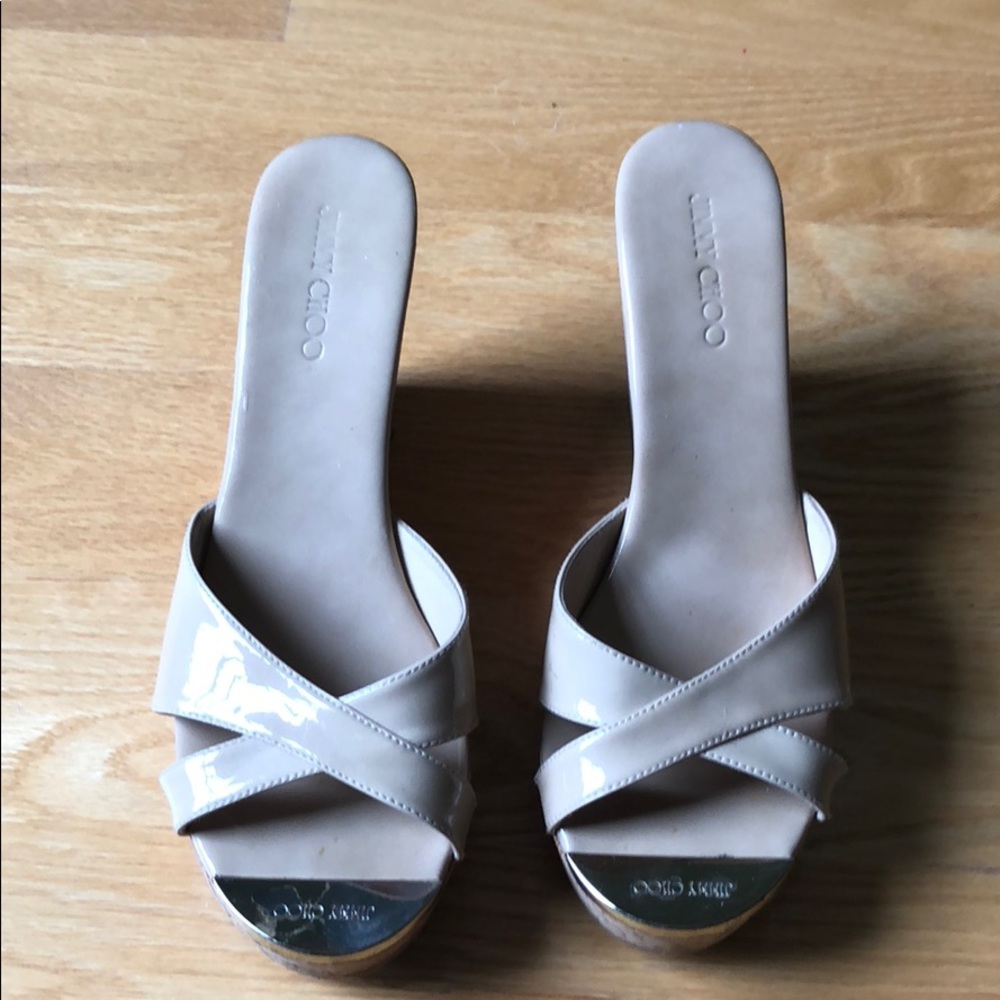 Size 38 jimmy choo patent perfume nude wedges